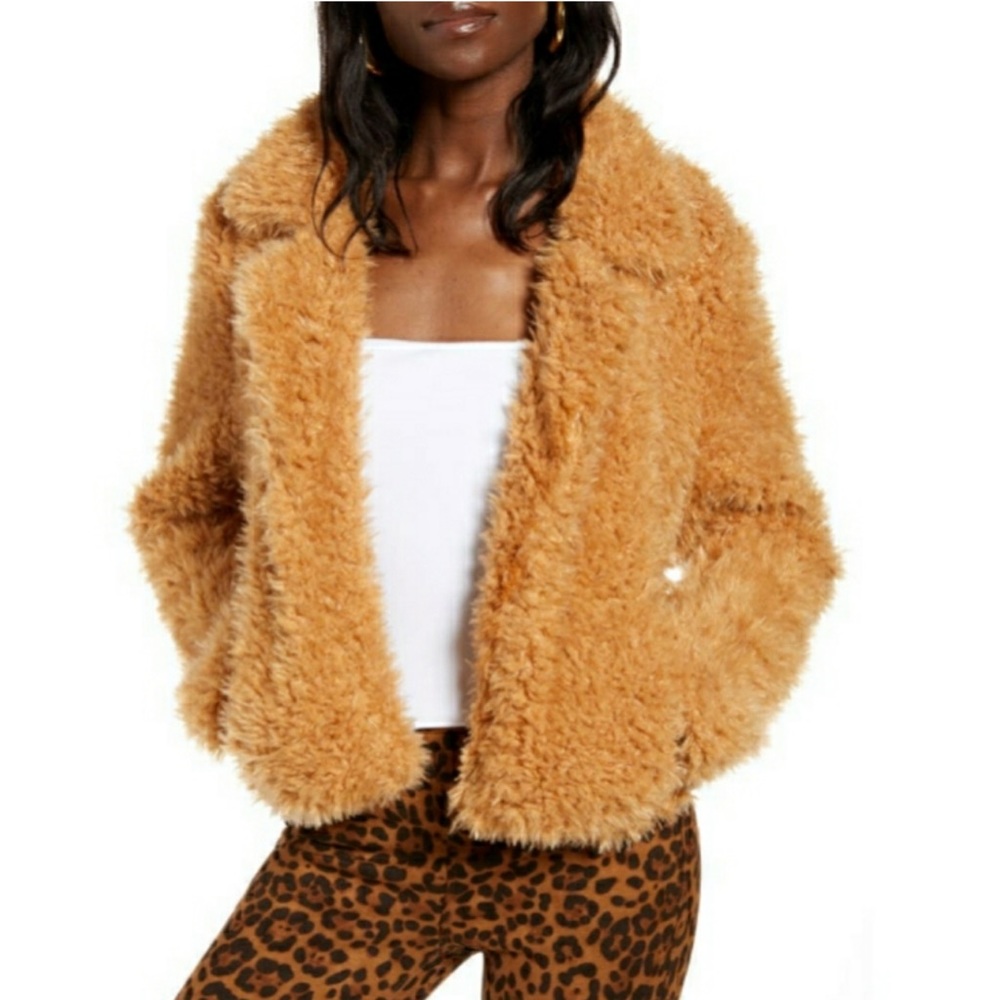 Blank nyc teddy crop jacket tan xs